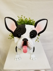 Metal Painted French Bull Dog Planter 