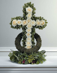 White Rose Accented Memorial Cross