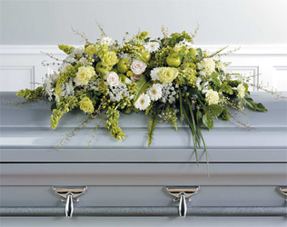 Green Full Couch Casket Spray with Apple Accents