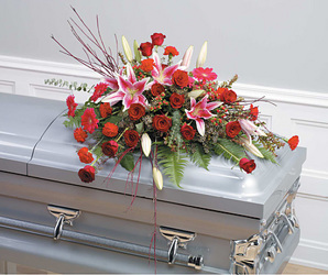 Pink and Red Half Couch Casket Spray
