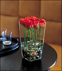 Red Roses with River Rocks