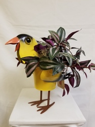 Metal Painted Goldfinch Planter 