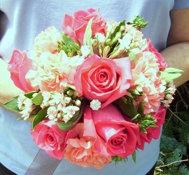 Hot pink roses with light pink bouvardia