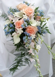 Peach and light blue bouquet