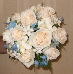 White Rose and Light Blue Delphinium
