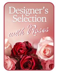 Designer's Choice with Roses in Glass Vase Designer's Choice with Roses in Glass Vase