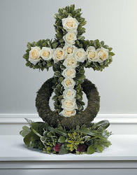 White Rose Accented Memorial Cross White Rose Accented Memorial Cross