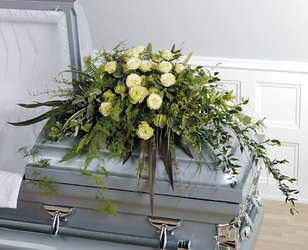 Foliage and Green Rose Half Couch Casket Spray
