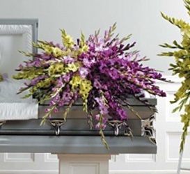 Green and Purple Gladiolus Half Couch Casket Spray