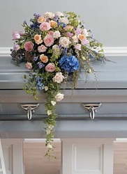 Pink and Lavender Half Couch Cascading Casket Spray Pink and Lavender Half Couch Cascading Casket Spray