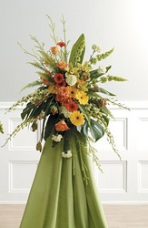 Orange and Yellow Standing Easel Spray with Tropical Accents Orange and Yellow Standing Easel Spray with Tropical Accents